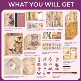 Funto Scrapbooking Kit (202 PCS), Vintage Collection-Rose Angel, Perfect for Bullet Scrapbooking Materials, Planner DIY Arts Craft Collage