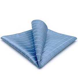 S&W SHLAX&WING Large Mens Pocket Square Blue Azure Checkered for Suit Silk