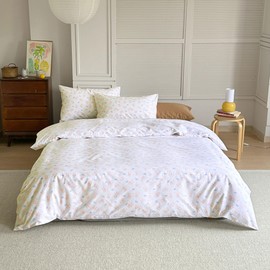 AOJIM Cute Kids Duvet Cover Set with Rabbit Patterns for Room Decor, Pure Cotton Bedding Comforter Cover Set 3pcs for Girls Boys, 1 Soft Quilt Cover Twin Size and 2 Matching Pillowcases, No Comforter