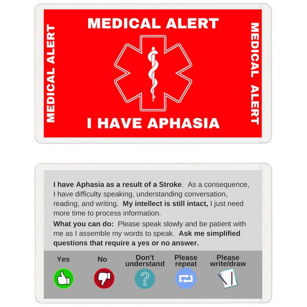 Aphasia Medical Alert Communication Wallet Card (RED) (Stroke)