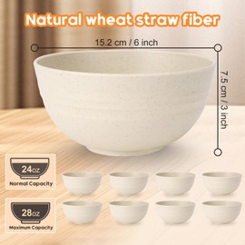UUGLAM Unbreakable Cereal Bowls Set of 8, 26 Oz Wheat Straw Bowl Sets, Microwave & Dishwasher Safe Bowls for Kitchen, Reusable Plastic Bowl for Soup, Salad, Rice, Snack, BPA Free, Beige