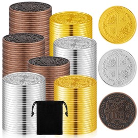 Hanaive 100 Pcs Metal Pirate Coins Pirate Gold Coins Treasure Chest Spanish Doubloon Fake Coins Tokens for Kids Board Games Pirate Party Cosplay (Gold, Silver, Bronze, Round)