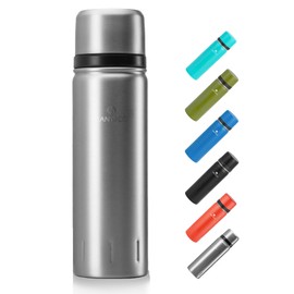 SANTECO Thermos Flask Stainless Steel 1 l/1000 ml Leak-Proof Insulated Bottle with Drinking Cup for Travel, Thermos Flask for Hot Drinks Coffee & Tea during Sports, BPA-Free, 24 Hours Cold & 12 Hours