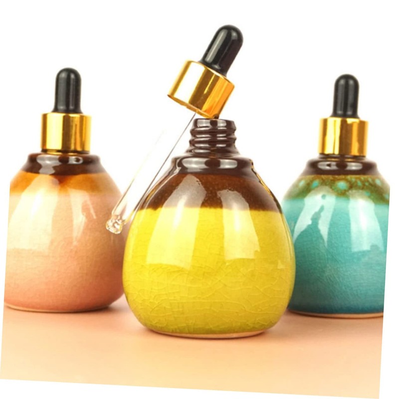 Mikinona 3pcs Refillable Ceramic Essential Oil Bottles with Dropper Travel