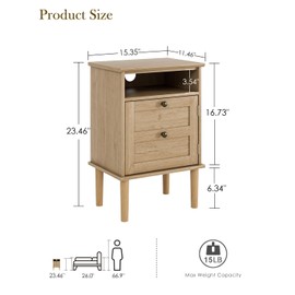 Apetaccat Nightstand, Boho Night Stand with 1 Drawer, Modern Side Accent Table with Open Shelf, Wooden Top Bedside End Table for Bedroom, Living Room, Natural