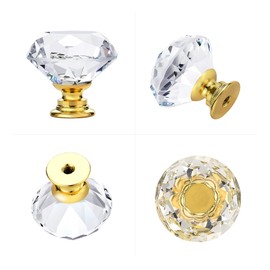 Ravinte 25 Pack Crystal Drawer Knobs - Glass Cabinet Knobs, Diamond Shaped, 30 mm with Gold Base