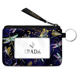 IRADA ID Case Wallet Keychain with Clear ID Window Zipper Cute Coin Purse for Women Water Resistant Small Coin Pouch-Dragonfly Keychain Wallet