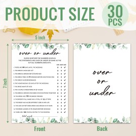 HQLOW 30 Pcs Over or Under Bridal Shower Game Wedding Shower Games, Bridal Shower Games 30 Guests for Engagement Wedding Party, Bridal Games for Showers (Eucalyptus Botanical Style) -0014