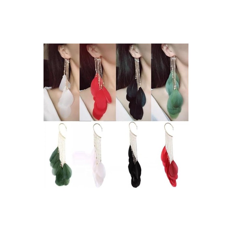 Kicomvi Feather Full Ear Cuff Bohemian Long Tassel Feather Clip