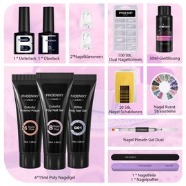 Phoenixy Poly Nail Starter Set 6 Colours Poly Nail Extension Gel Set Pink Purple Poly Nail Gel Set Gift for Women