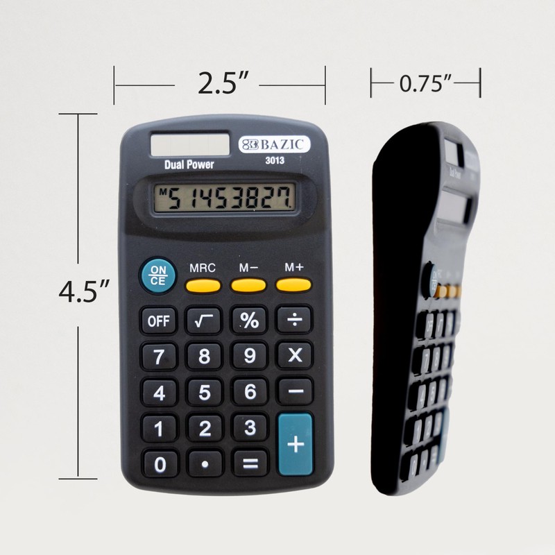 BAZIC Products 8 Digit Pocket Size Calculator, Dual Power Solar