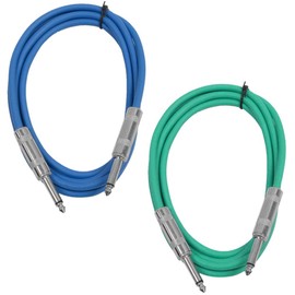 Seismic Audio - SASTSX-6-2 Pack of 6 Foot 1/4" TS Male to 1/4" TS Male Patch Cables - Unbalanced - 6 Foot Patch Cord - Blue and Green