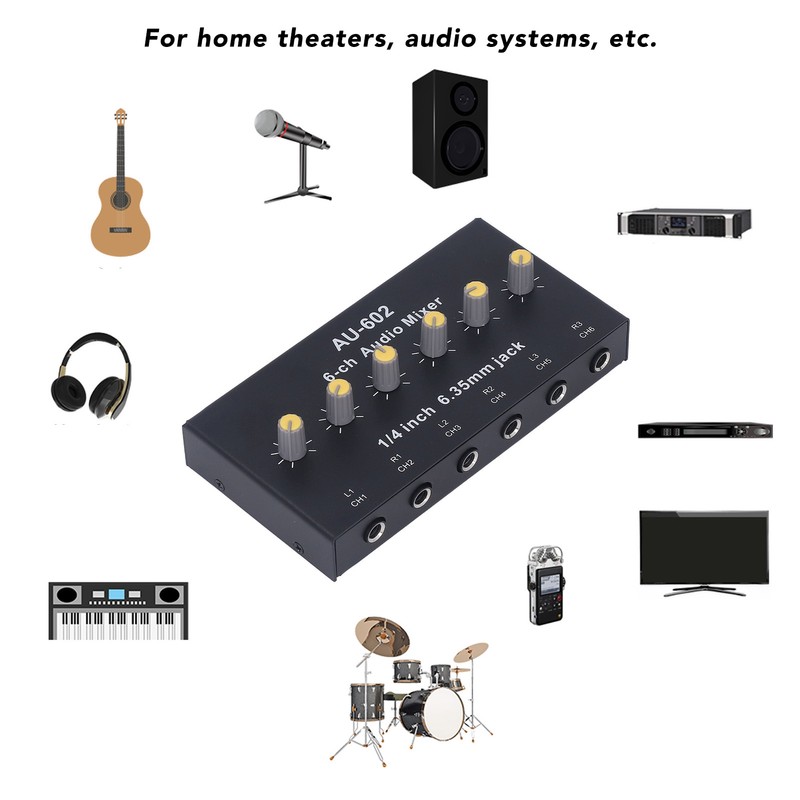 6 Channel Compact Audio Mixer Mono Stereo Switching 6 in