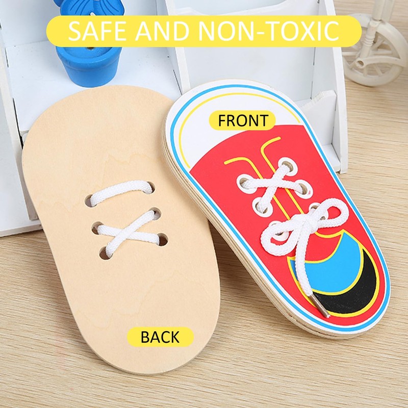 MEMOFYND Wooden Laces Exercise Board with 1 Storage Bag, Laces