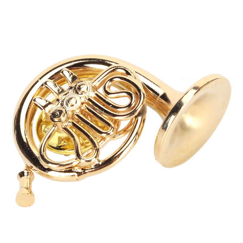 Gold Miniature French Horn Shaped Lapel Brooch Pin Brass Mini