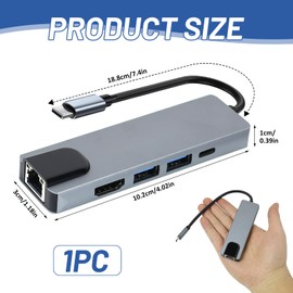 EuAcesry USB C Ethernet Hub 5 in 1, Hub USB C Ethernet, Multiport Adapter USB 3.1 Type C with HDMI 4K, PD 100W, USB A 3.0/2.0, Ethernet LAN RJ45