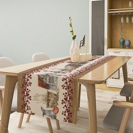 JanJCurt Western Texas Table Runner, Rustic Farmhouse Country Barn Berry Vintage Rural Houses Pumpkin Print Table Runner for Party Picnic Dining Kitchen Table Decor,13x70inch