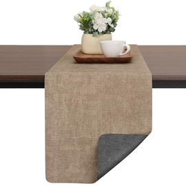 Camino de mesa moderno de piel sintética, de doble cara, no resbaladizo, lavable, reutilizado, resistente al calor, camino de mesa (gris beige, 40 x 183 cm)