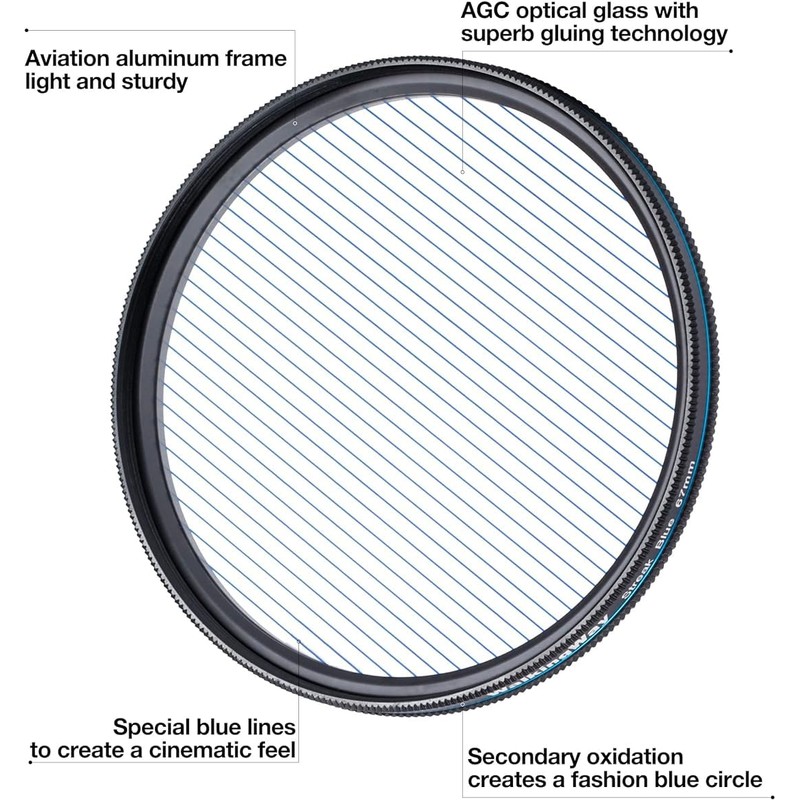 Walking Way Variable Blue Streak Filter 58MM Rotating Circular Anamorphic-Style
