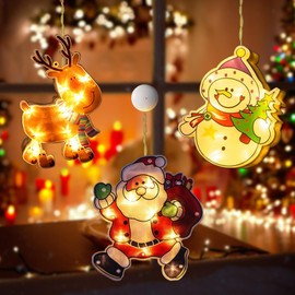 Christmas Window Hanging Lights Decorations, 3Pcs Christmas Window Lights with Suction Cup, Battery Operated Hanging Christmas Window Lights Indoor for Xmas Tree Fireplace Door Window Decor