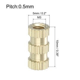sourcing map Knurled Insert Nuts, 50Pcs M3 x 10mm(L) x 5mm(OD) Thread Printing Brass Nuts Female Threaded Inserts Brass Heat Set Insert Embedment Nuts