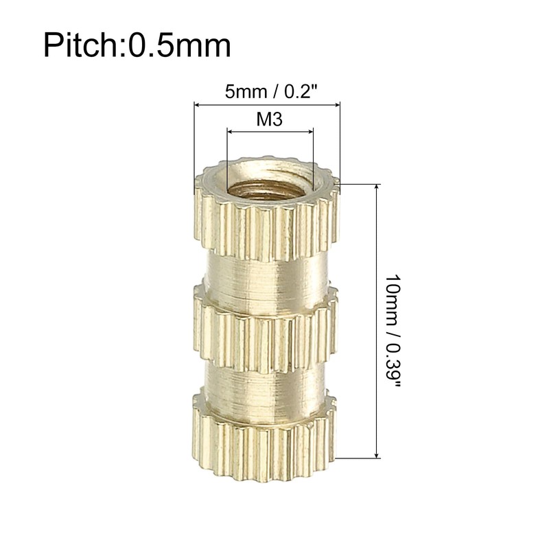 sourcing map Knurled Insert Nuts, 50Pcs M3 x 10mm(L) x