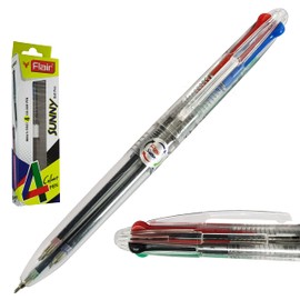 Flair Sunny 4 Colour BLACK RED BLUE GREEN 0.7mm Fine Retractable Ballpoint Pen, iZOFAX Black Ball Pen