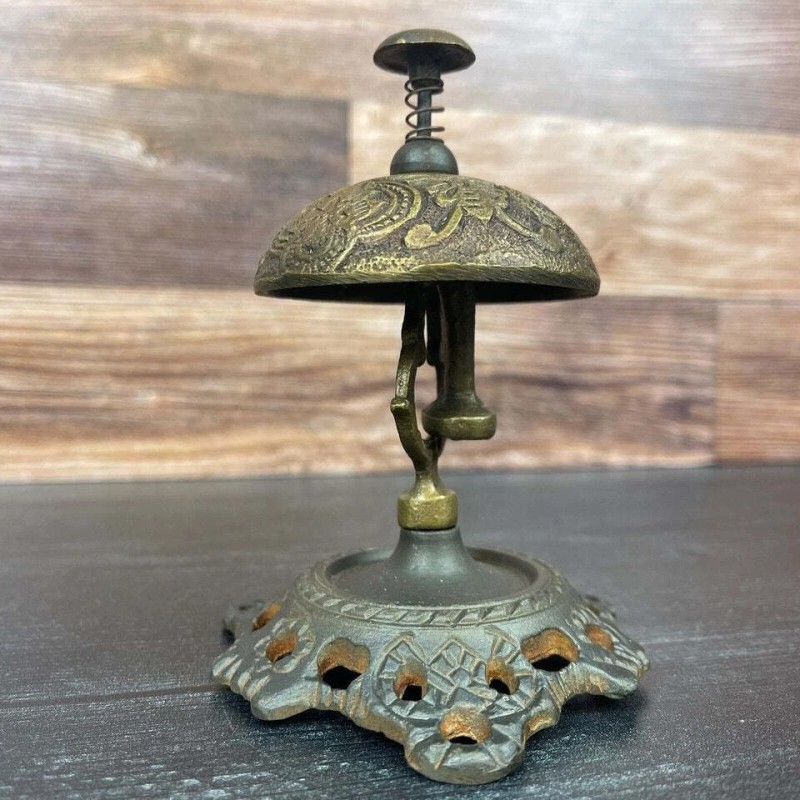 Hotel Desk Bell On Stand Solid Brass With Butterfly Engraving