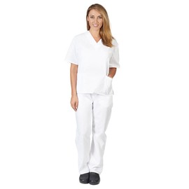 Women's Scrub Set - Medical Scrub Top and Pant, White, XX-Large