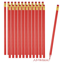 PATIKIL Erasable Colored Pencils, 24 Pcs Oil Color Pencils with Erasers Hexagonal Rod Wooden Colored Pencils for Tests Marking Grading Art Painting, Red