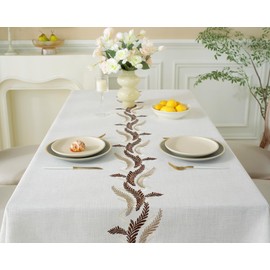 Alsoo Table Cloths Rectangle Table, Cotton Linen Table Cloth Waterproof Tablecloth Wrinkle Free Farmhouse Dining Table Cover, Soft Fabric Table Cloths with Tassels, Beige, 55" X 90", 6-8 Seats