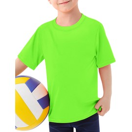 Boys Athletic Shirts UPF 50+ Soccer Tshirt Quick Dry Neon Shirt Activewear Rash Guard for Kids Youth 2T-16 Years, Neon Green, 4T