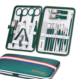 Stainless Steel Manicure Pedicure Kit, 19-in-1 Set, Professional Nail Clippers, Beauty Tools for Women and Men (Green)