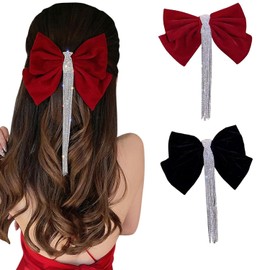 papasgix Hair Bows, Large Hair Bow Clips, Hair Clips Barrettes Hair Accessories for Women Girls (C-2Pcs-Velvet-Red+Black)