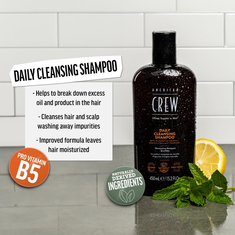 American Crew Shampoo for Men, Daily Cleanser, Naturally Derived, Vegan