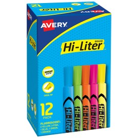 Avery Hi-Liter Desk-Style Highlighters, Smear Safe Ink, Chisel Tip, 12 Assorted Color Highlighters, 12 Packs (98034)
