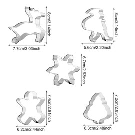 AWAVM 5 Pieces Christmas Cookie Cutter - Gingerbread Man, Christmas Tree, Snowflake, Santa - Stainless Steel Xmas Cookie Cutters for Baking