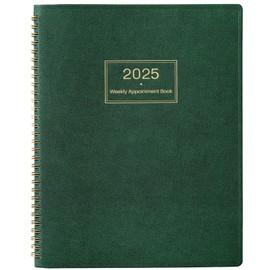 Appointment Book/Planner 2025 - Daily Hourly Planner 2025, Jan. 2025 - Dec. 2025, 8" x 10", 2025 Weekly Appointment Book, Leather Cover - Dark green