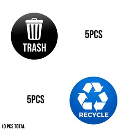 Recycle Stickers Trash Vinyl Sign Stickers, 5 x 5 in 10- Pack Waterproof, Weatherproof, UV Resistant, Premium Quality Self Adhesive Recycle & Trash Vinyl Labels for Trash & Recycle Bins.