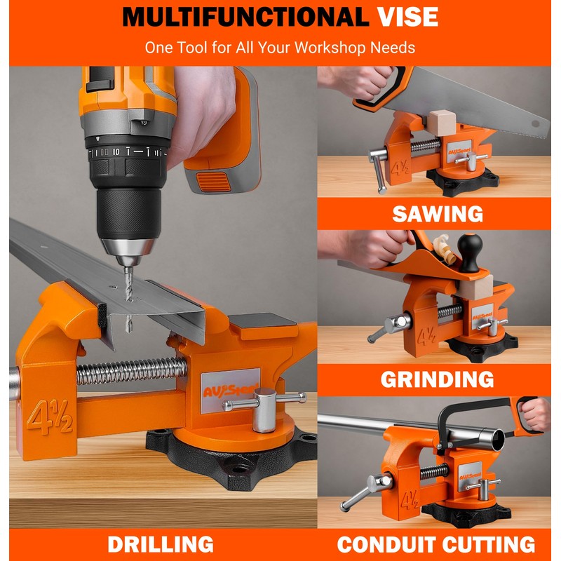 AV Steel 4-1/2" Bench Vise with 240° Flexible Swivel Locking