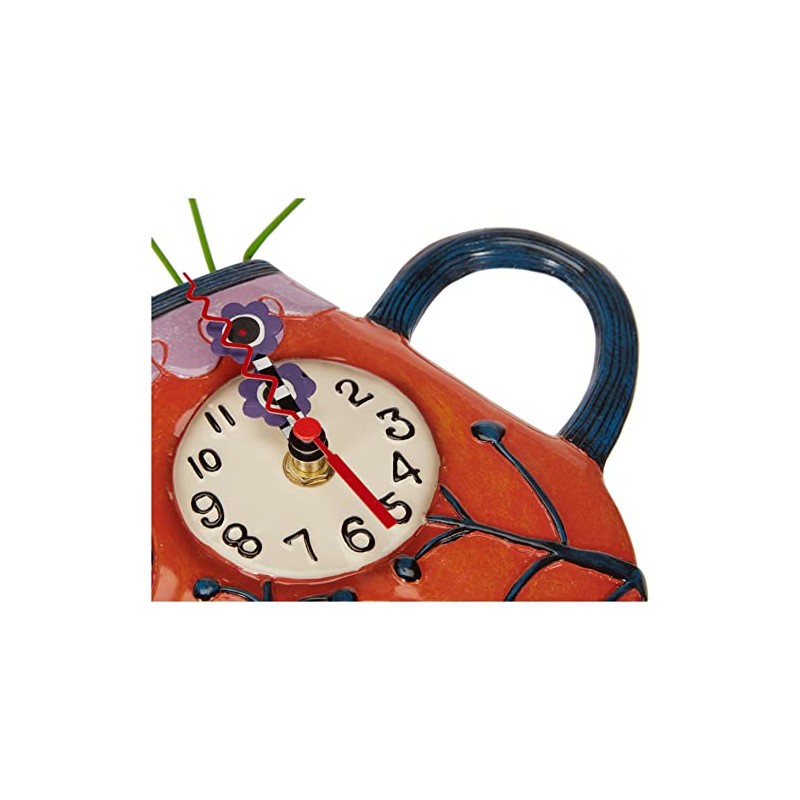 Enesco P9014 Wall Clock Teapot Red 42 cm with Flowers