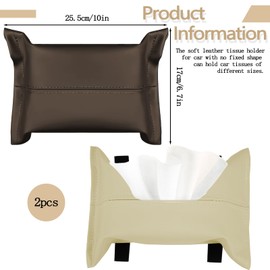 Sekonow 2Pcs Car Tissue Holder, Soft PU Leather Sun Visor Tissue Holder in Car, Car Napkin Holder Dispenser for Car Tissues Car Accessories (Brown+Beige)