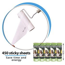 Long Handle Pet Hair Remover,Extra Sticky Large Surface Lint Roller,6.3 inch,450 Pieces,Used to Clean Furniture, Carpets,Floors,Sofas,Dog&Cat Hair Remover (5 Large Refills/450 Sheets)