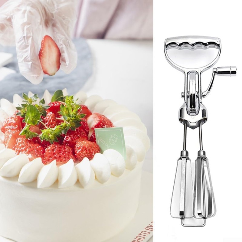 Hand Crank, Stainless Steel Manual Beaters, Rotary Egg Beater, Double
