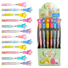 TINYMILLS Easter Pop Pencils with Star Caps - 24 Pack, Multi-Color Easter Basket Stuffers Party Favors