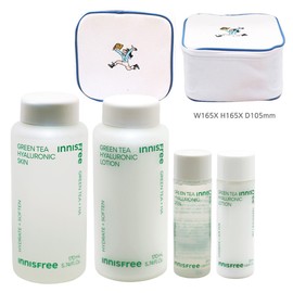 Innisfree Green Tea Hyaluronic Acid 2-piece Set + Play Green Cosmetic Pouch (Blue) / 이니스프리 그린티 히알루론산 2종세트+플레이그린 화장품 파우치 (블루)