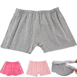 AUSTYLCO Post Surgery Underwear for Women Cotton Full Open Design Stick-on Boxer Briefs Adaptive Underwear for Knee Surgery Recovery（Gray M）