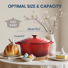 Parmedu Cast Iron Dutch Oven with Lid: 5.5 QT Enameled Cast Iron Dutch Oven, Sturdy Cookware for All Cooktops, Braising, Stews, Roasting, Bread Baking, Red