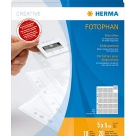 HERMA 7701 Diahüllen für gerahmte Dias, 10 Stück, 5x5 cm, 20 Fächer geteilt, klar, beidseitig sichtbar, Fotophan Fotosichthüllen Sammelhüllen mit Eurolochung zur Dia-Archivierung, transparent