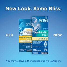 Mommy's Bliss Baby Probiotic Drops + Vitamin D, Supports Digestive Health and Immunity, 400IU Vitamin D for Healthy Bone Development, Newborns +, Flavorless, 0.34 Fl Oz (30 Servings)